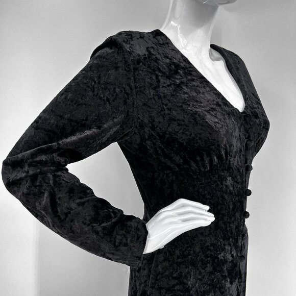 Vintage 90s Crushed Velvet Black Gothic Morticia Addams Maxi‎ Dress Size M - Picture 4 of 12